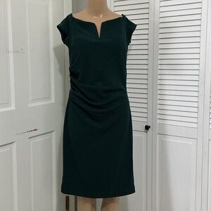 Xscape Dark Green Cap-Sleeve Notch-Neck Midi Dress